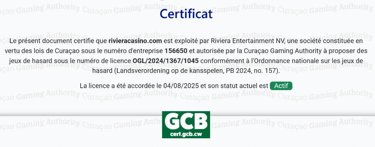 riviera casino licence